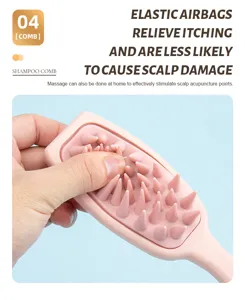 Soft silicone scalp massage brush for hair washing, ergonomic handle with elastic airbags.