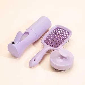 Set spazzola massaggio cuoio capelluto e spruzzatore, pettine cavo per capelli, viola.