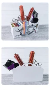 Multifunktionaler Friseur-Werkzeug-Organizer Aufbewahrungsbox für Scheren, weiße Detailansicht.