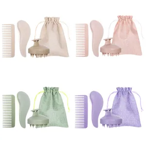 Ensemble de Brosses à Cheveux Écologiques en Paille de Blé Peigne à Dents Larges Portable Brosse Massage Cuir Chevelu Femmes Hommes