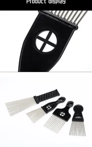 Metal teeth hair comb set afro pick styling tools stainless steel teeth black handles set