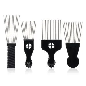Stainless Steel Metal Teeth Barber Wide Tooth Comb Hair Pick Afro Hair Styling Pick Comb Salon Hairdressing Tool
