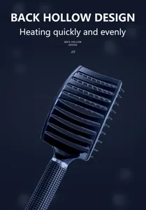 Brosse à cheveux creuse incurvée pour massage des cheveux humides et secs, couleur noire.