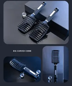 Brosse à cheveux incurvée noire peigne de massage aéré pour cheveux humides et secs.