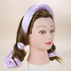 Set per arricciare i capelli senza calore all'ingrosso con fascia in raso viola e nastri.