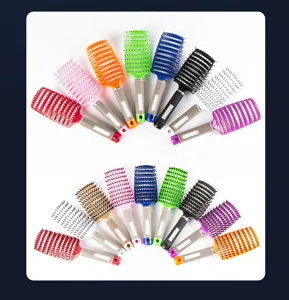 Brosse de massage capillaire incurvée colorée pour cheveux mouillés et secs, peigne de salon.