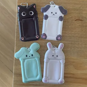 Porte-carte mignon animal de dessin animé 3 pouces étui de protection avec chaîne 4pcs
