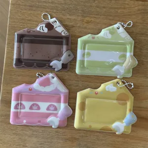 Cute cake horizontal PVC card holder 3 inch idol photocard protector with keychain detail