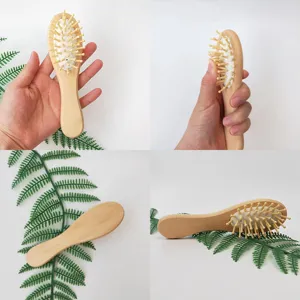 Peigne de Massage des Cheveux Portable en Bois de Schima Superba à Coussin d'Air Brosse à Cheveux en Bois Mini Compacte Écologique pour les Soins Quotidiens des Cheveux Voyage