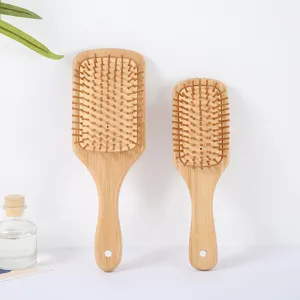 Set di spazzole per capelli in bambù naturale con perni a cuscino d'aria, pettine in legno.