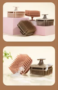 Détail de brosse de massage du cuir chevelu en silicone avec structure creuse pour le bain.