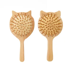 Brosse à cheveux de massage en bois avec coussin d'oreille de chat mignonne et design antistatique