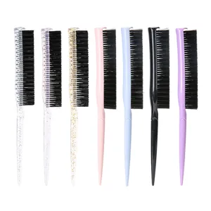 Hair styling teasing comb set with tail design in multiple vibrant colors and clear glitter.
