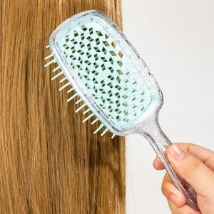 Brosse à Cheveux Creuse en Nid d'Abeille Peigne de Massage Démêlant Poignée à Paillettes pour le Coiffage des Cheveux