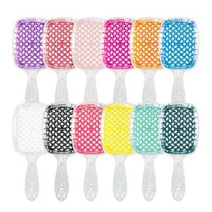 Brosse à cheveux creuse colorée, peigne de massage du cuir chevelu démêlant humide.