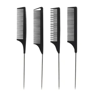 Professional black metal pintail comb set for hair styling, sectioning and salon home use.