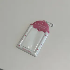 PVC Erdbeer Kartenhalter 3 Zoll Fotokarten Schutzhülle mit Kette Schülerausweis Etui