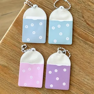 Cute 2-inch ID photo card holder keychain, pastel color photocard storage sleeve pendant.
