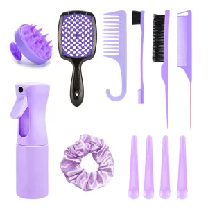Conjunto profesional de cepillos y peines para cabello con masajeador de cuero cabelludo.