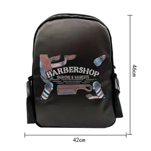 Black barber backpack professional salon tool rucksack with large capacity and mesh side pockets.