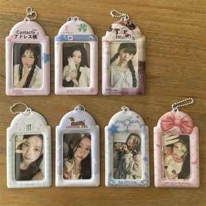 Cute ins pink blue bow dog 3 inch photocard holder keychain ID card sleeve photo protector