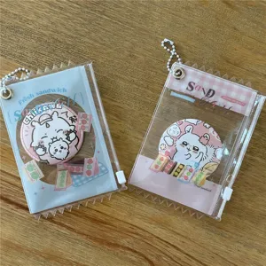 Portatarjetas Fotográfico de PVC Transparente Funda de Tarjeta con Cremallera y Sándwich Lindo con Cadena Bolsa de Almacenamiento Protectora