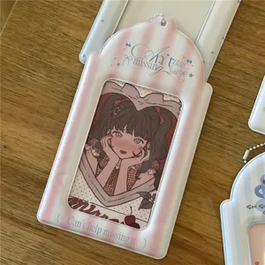 Porte-carte photo rayé rose style ins rangement de cartes postales pendentif mignon.
