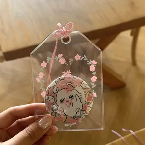 Transparent PVC omamori badge sleeve card holder detail view showcasing protective pouch display.