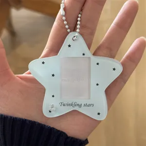 Star acrylic photocard holder keychain pendant for ID photo, cute student decorative accessory.