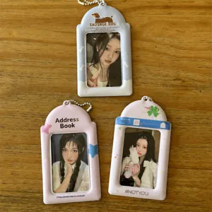 Cute ins style 3 inch photocard holder set with chain for idol picture ID card storage
