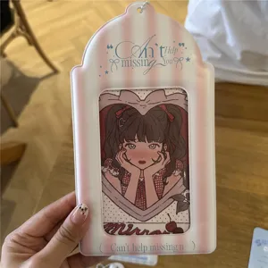 Porte-photocarte rayé rose mignon étui à cartes anime porte-clés affichage de cartes 1pc