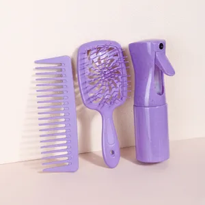 Conjunto de peine para el cabello de paja de trigo, cepillo de masaje hueco y botella rociadora.