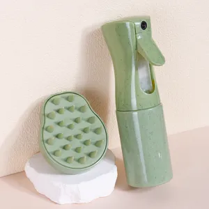 Set per cura dei capelli con flacone spray continuo in paglia di grano e pettine.