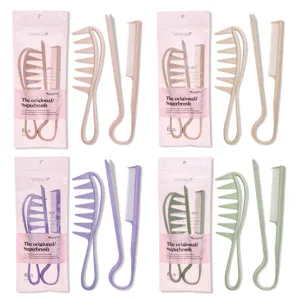 Juego de peines para el cabello de paja de trigo, cepillos antiestáticos de estilo y raya en cuatro.