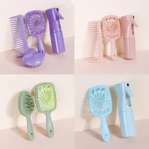 Juego de peines para el cabello de paja de trigo, peine hueco portátil y cepillo