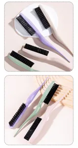 Wheat straw triple-row teasing brush detail showing multi-color hair styling tools clearly.