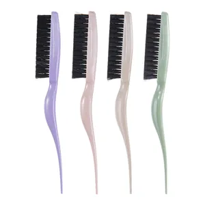 Eco Friendly Wheat Straw Three Row Teeth Nylon Bristles Teasing Hair Brush Rat Tail Pointed Handle Volumizing Styling Comb For Women Men Everyday Use