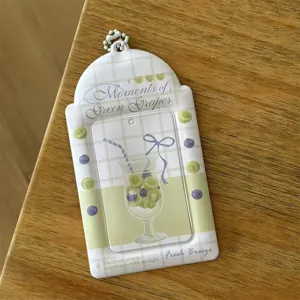 Cute Shiba Inu Green Grape Polaroid Photocard Holder Transparent PVC ID Badge Holder With Bead Chain