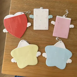 Joli porte-photocard 3 pouces ailes d'ange, pendentif de rangement cartes étoile cœur.
