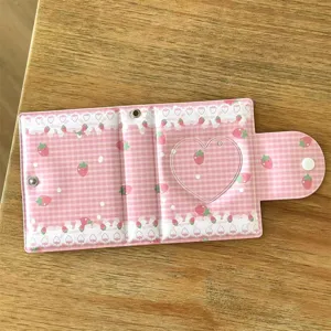 Carino mini raccoglitore album foto rosa a quadri fragola con finestra a cuore per 3 pollici Kpop.