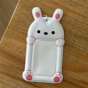 Cute rabbit PVC photocard holder 3 inch card protector transparent badge sleeve with chain.