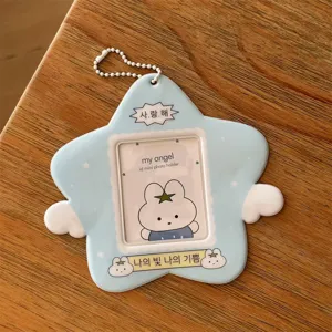 Porte-photo étoile style Ins avec ailes d'ange et design de lapin pour cartes de 3 pouces.