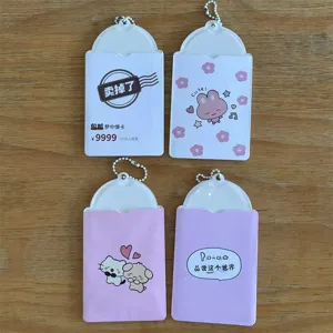 Cute 3-inch photocard holder pendant with bead chain, fun meme design for idol cards.