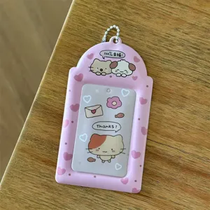 Ins Creative Cute PVC Photocard Holder Idol Photo Card Protector Sleeve With Bead Chain Student Bus Card Case