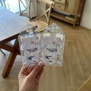 Transparent cute animal ear 3-inch photocard holder idol card storage cute pendant.