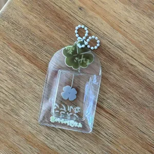 Transparent clover photo card holder id badge holder keychain bag pendant for idols kpop fans