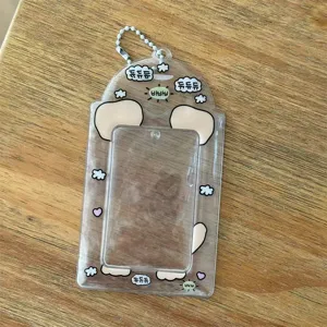 Clear photocard holder cute animal ear transparent 3 inch ID card protector with ball chain
