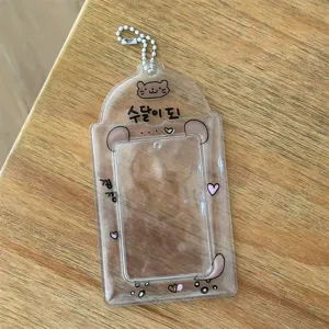 Transparent PVC 3-inch photocard holder with cute bear ears and chain for ID and student cards.