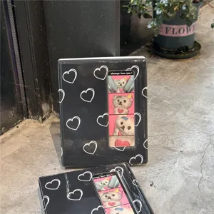 Cute black heart 3 inch PVC photo card holder album Kpop idol photocard binder collector