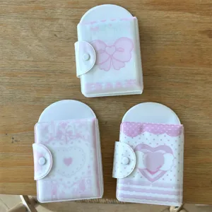 Tarjetero fotográfico rosa bonito de 3 pulgadas mini carpeta con corazón dulce lazo foto.